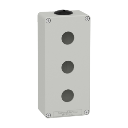 Picture of Die cast empty control station, Harmony XAP, XB2 SL, zinc alloy, grey, M25, 3 cut outs 22mm, 80x175x51,5mm