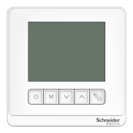 Picture of Thermostat, Spacelogic, fan coil proportional, standalone, LCD 5 Button, 2P, 3 fan, 24V, white