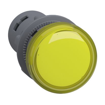Picture of Monolithic pilot light, Easy Harmony XA2, plastic, yellow, 22mm, integral LED, screw clamp terminals, 24V AC DC