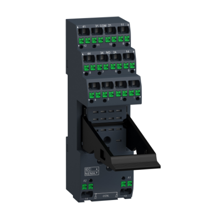 Picture of push in socket with clamp, Harmony Electromechanical Relays, for RXM relays, 12A 2CO, 6A 4CO, push in terminals, separate contact