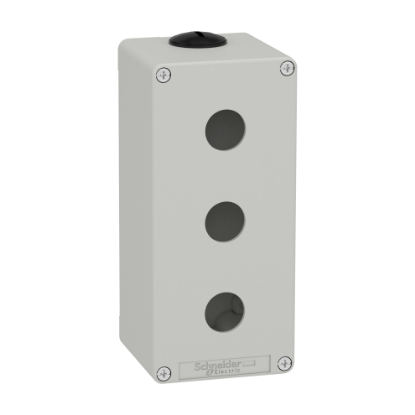 Picture of Die cast empty control station, Harmony XAP, XB2 SL, zinc alloy, grey, M25, 3 cut outs 22mm, 80x175x77mm