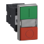 Picture of Illuminated double headed push button, Easy Harmony XA2, plastic, 22mm, 1 green flush I + 1 light + 1 red flush O, 24V AC DC, 1NO + 1NC