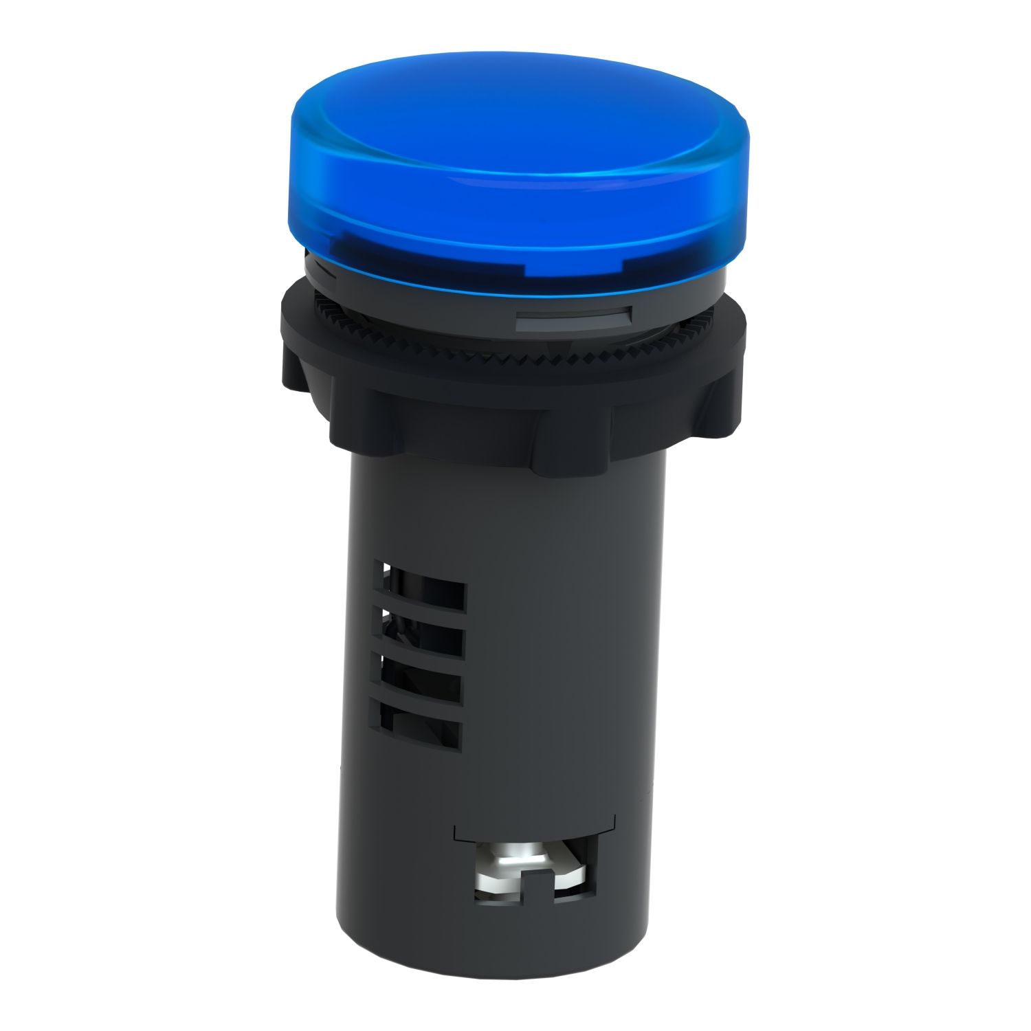 Picture of Monolithic pilot light, Easy Harmony XA2E, plastic, blue, 22mm, integral LED, screw clamp terminals, 110V AC DC, anti interference