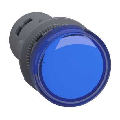 Picture of Monolithic pilot light, Easy Harmony XA2, plastic, blue, 22mm, integral LED, screw clamp terminals, 12V AC DC