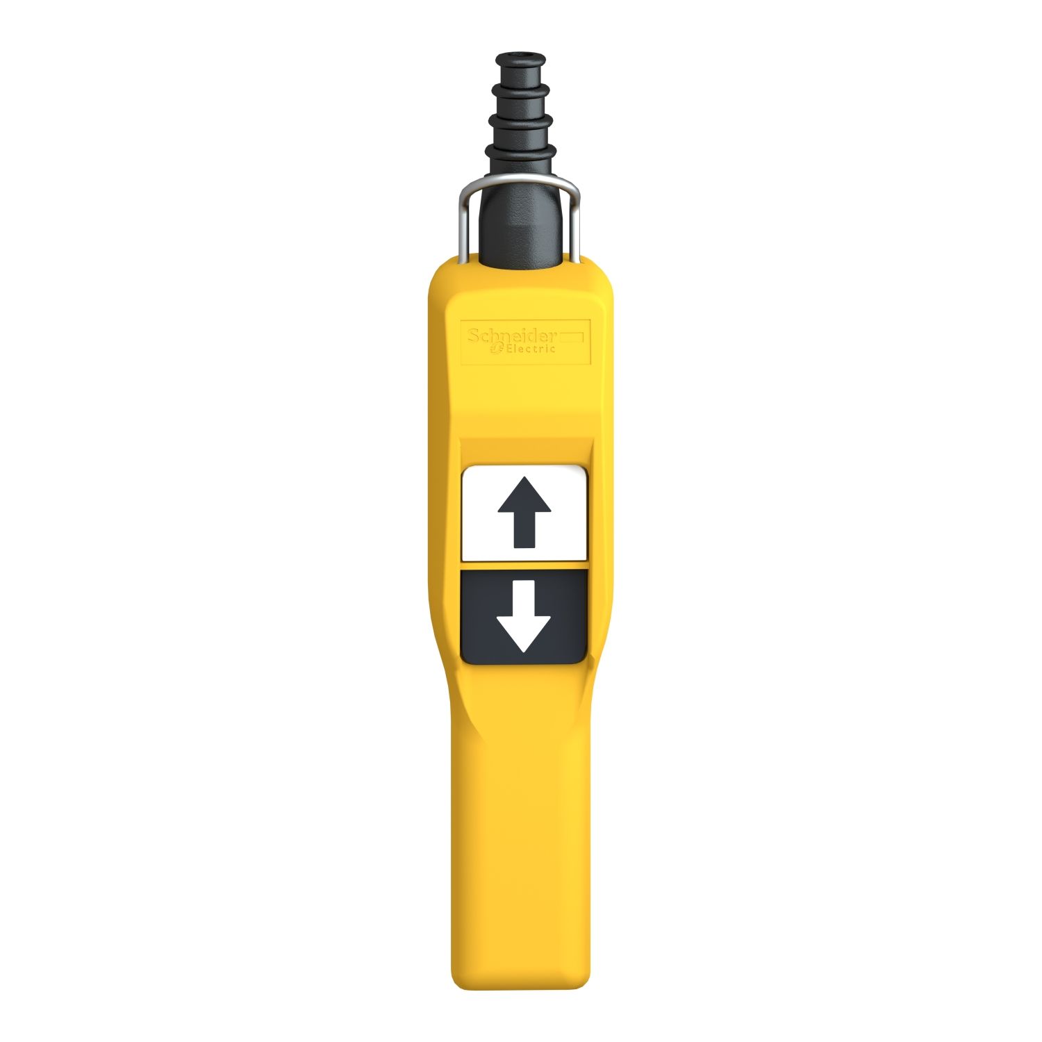 Picture of Pendant control station, Harmony XAC, plastic, yellow, pistol grip, 2 push buttons with NO+NC