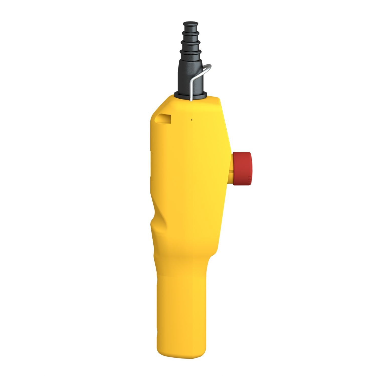 Picture of Pendant control station, Harmony XAC, plastic, yellow, pistol grip, 2 push buttons with NO+NC, 1 emergency stop NC