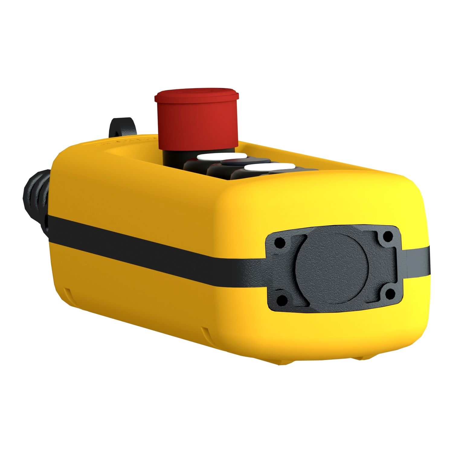 Picture of Pendant control station, Harmony XAC, plastic, yellow, 4 push buttons with NO+NC, 1 emergency stop NC