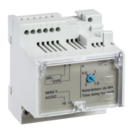 Picture of MN delay unit, MasterPact NT/NW, ComPacT NS, adjustable time delay 0.5s/3s, 200/250VDC, 200/250VAC 50/60Hz, spare part