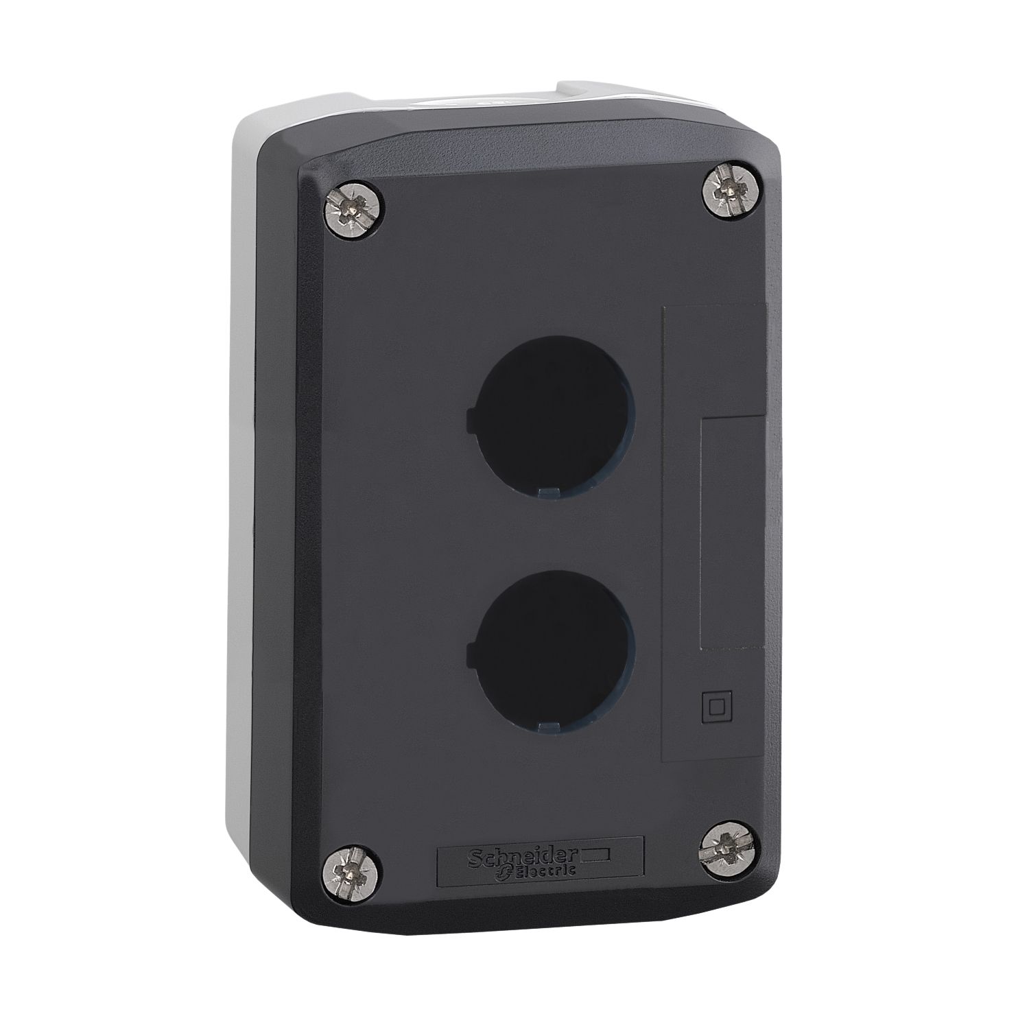 Picture of Empty enclosure, Harmony XALD XALK, plastic, dark grey lid, for push button 22mm, 2 cut outs