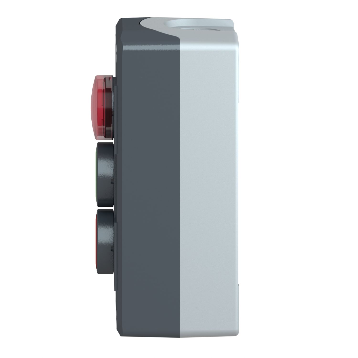Picture of Control station, Harmony XALD XALK, plastic, dark grey, 1 red pilot light/1 green flush I/1 red flush O push buttons, Ø22 , spring return