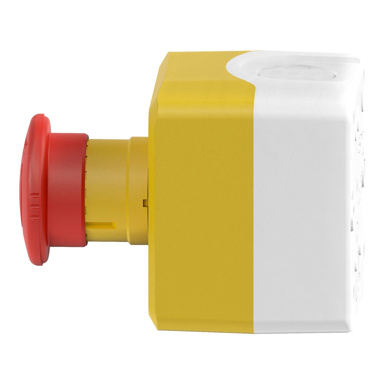 Picture of Complete control station, Harmony XALD, XALK, plastic, yellow lid, 1 red mushroom push button 40mm, turn to release, 2NC