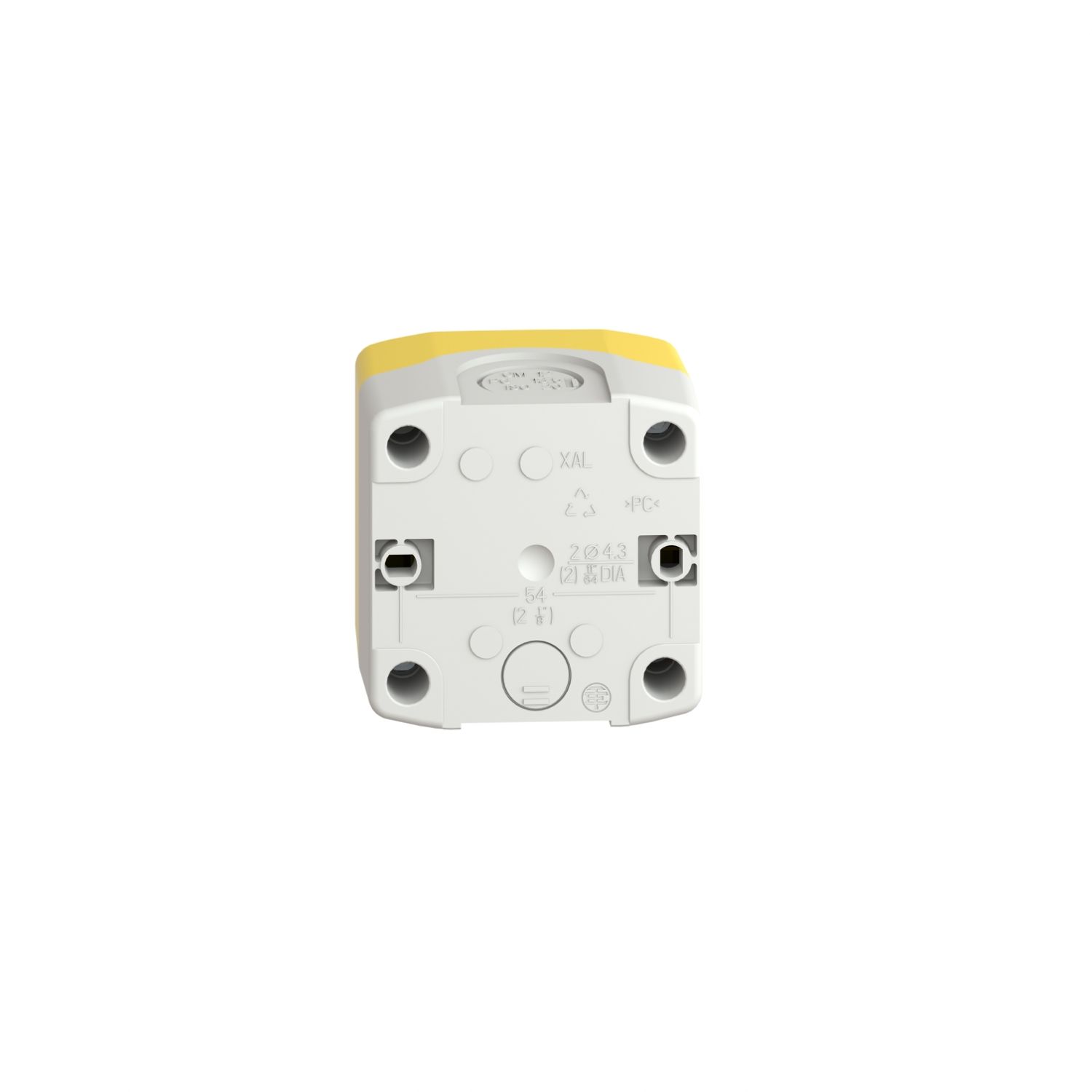 Picture of Control station, Harmony XALD XALK, plastic, yellow lid, 1 red mushroom push button 40mm, key release, 1NC