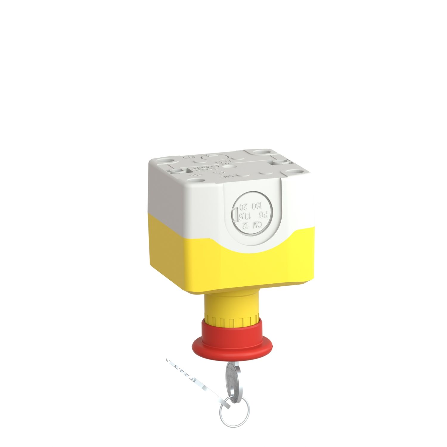 Picture of Complete control station, Harmony XALK, XALD, plastic, yellow lid, 1 red mushroom push button 40mm, key release, 2NC