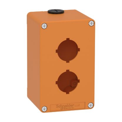 Picture of Empty control station, Harmony XAP, XB2 SL, zinc alloy, orange, M20, 2 cut outs 30mm with notches, 80x130x77, UL cULus