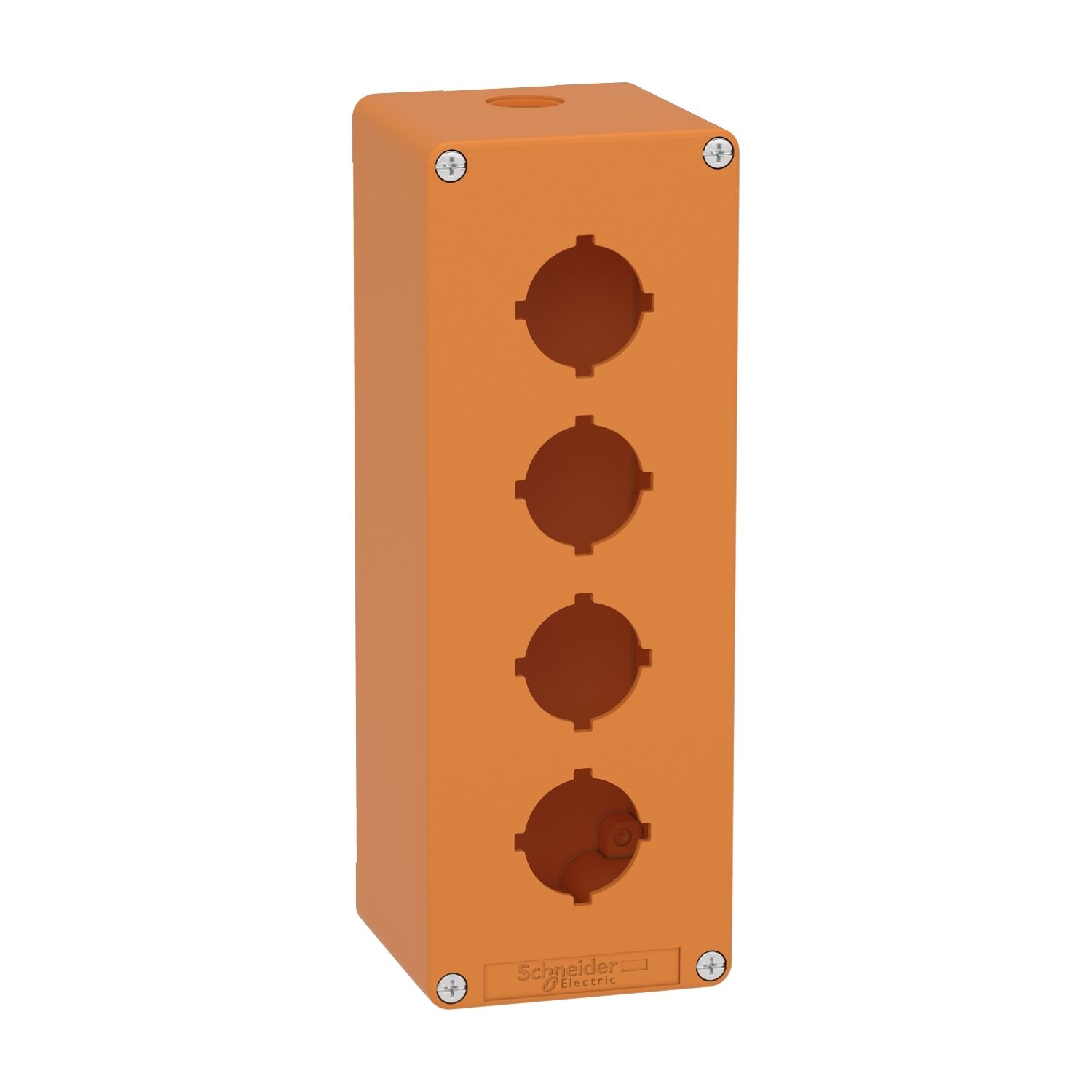 Picture of Empty control station, Harmony XAP, XB2 SL, zinc alloy, orange, M25, 4 cut outs 30mm with notches, 80x220x77mm
