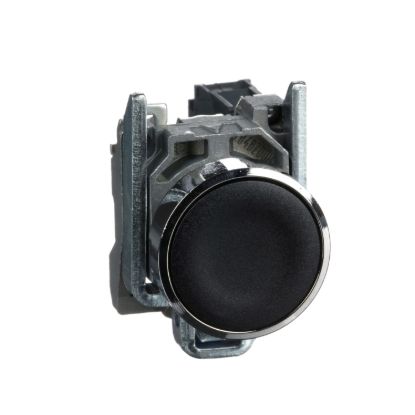 Picture of Push button, metal, Harmony XB4, flush, black, 22mm, spring return, unmarked, 1NO