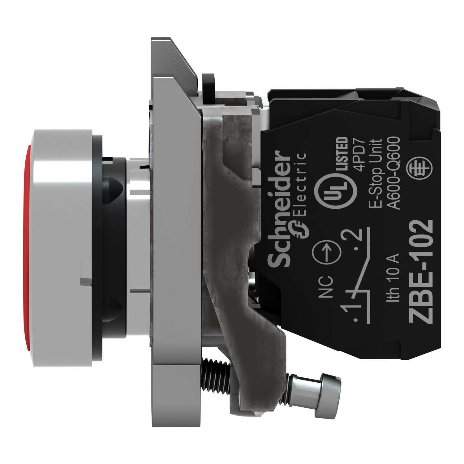 Picture of Push button, Harmony XB4, metal, flush, red, 22mm, spring return, unmarked, 1NC