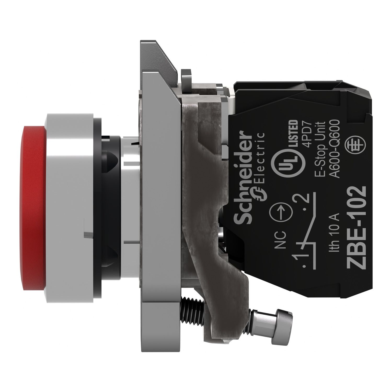 Picture of Push button, Harmony XB4, metal, projecting, red, 22mm, spring return, unmarked, 1NC