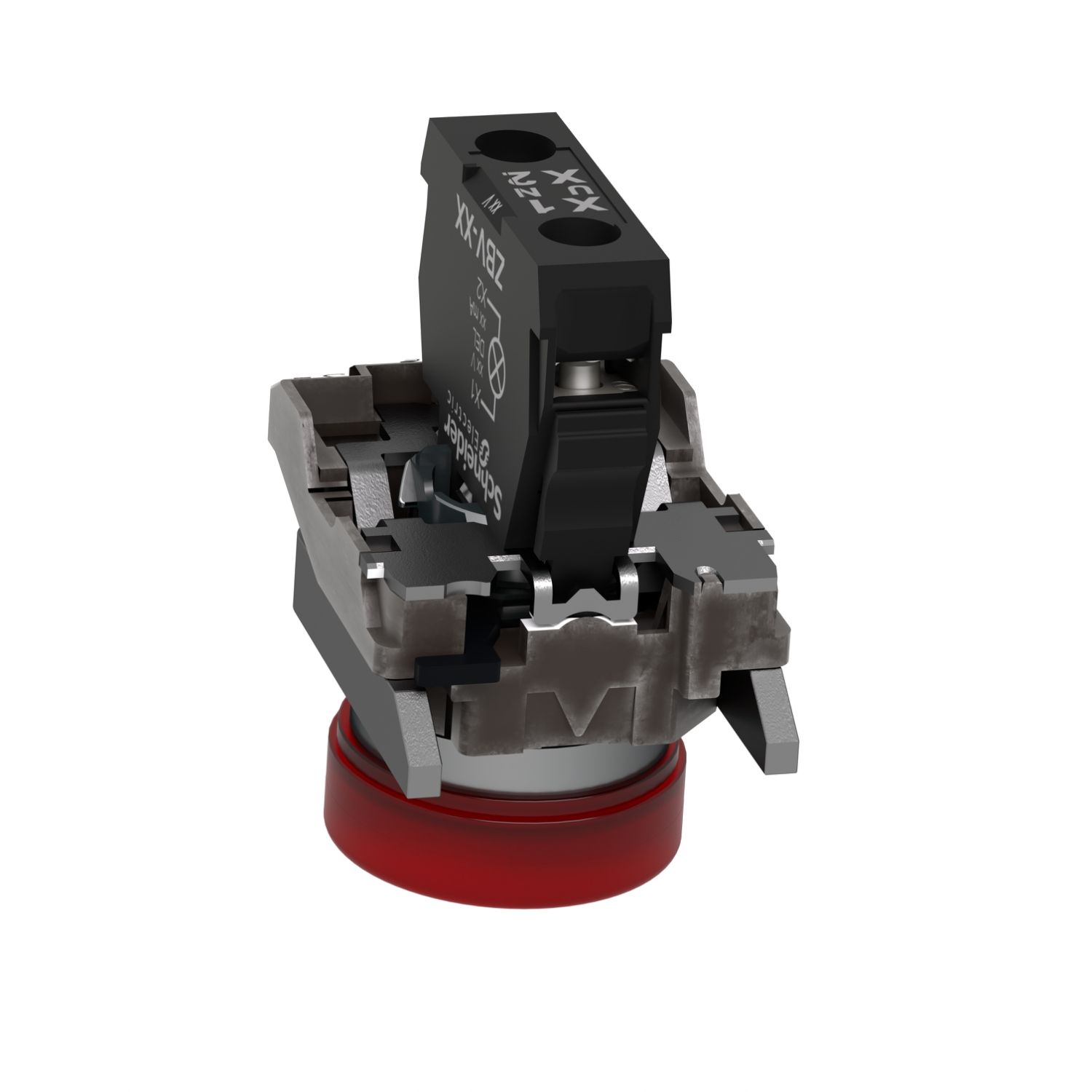 Picture of Pilot light, Harmony XB4, grey plastic, red, 22mm, universal LED, plain lens, 24V AC DC