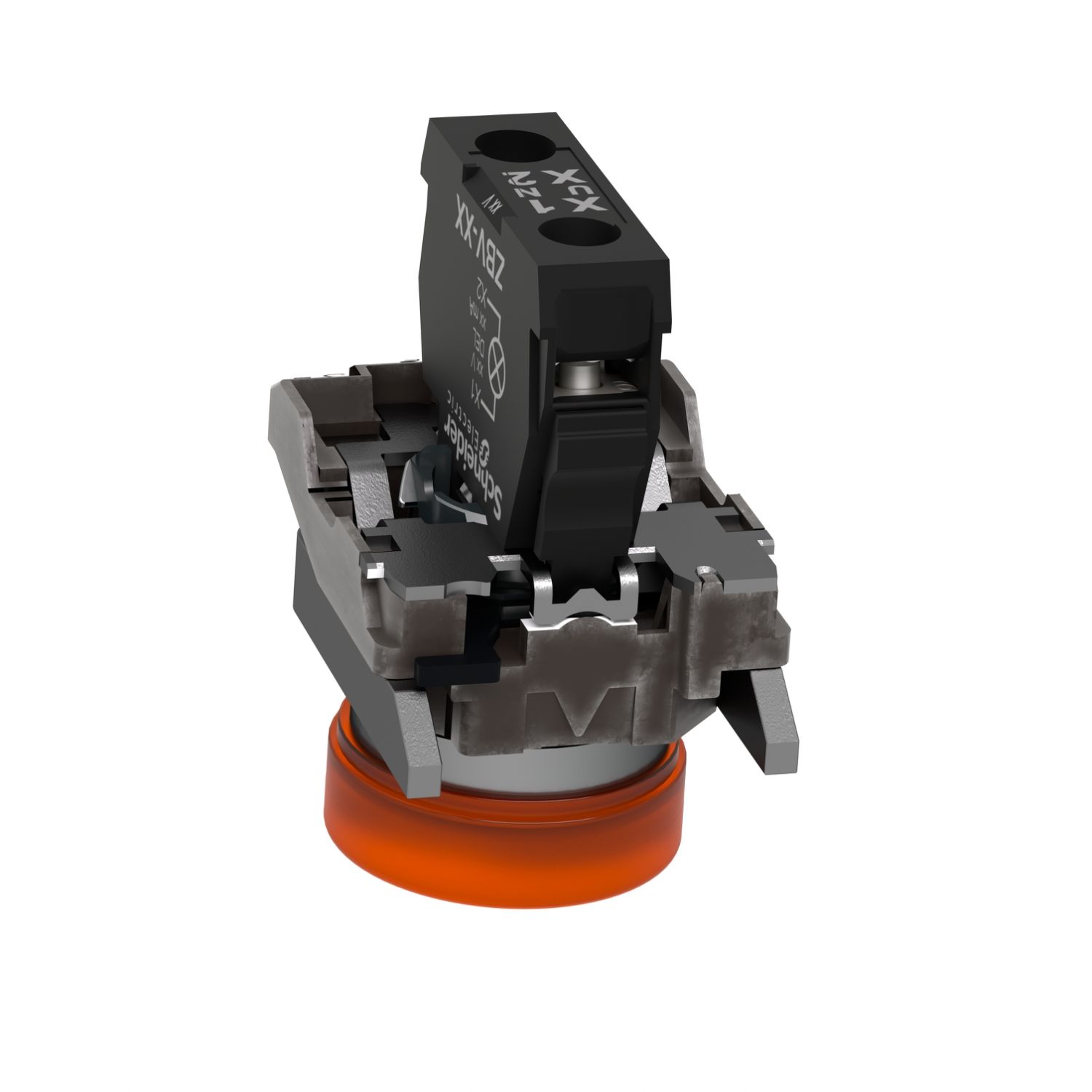 Picture of Pilot light, Harmony XB4, grey plastic, orange, 22mm, universal LED, plain lens, 24V AC DC