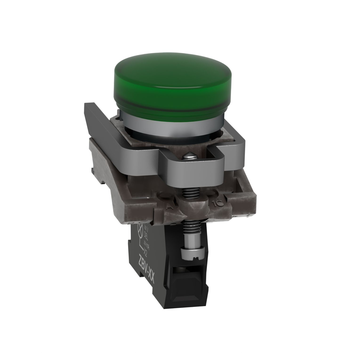 Picture of Pilot light, Harmony XB4,metal, green, 22mm, universal LED, plain lens, 110...120V AC