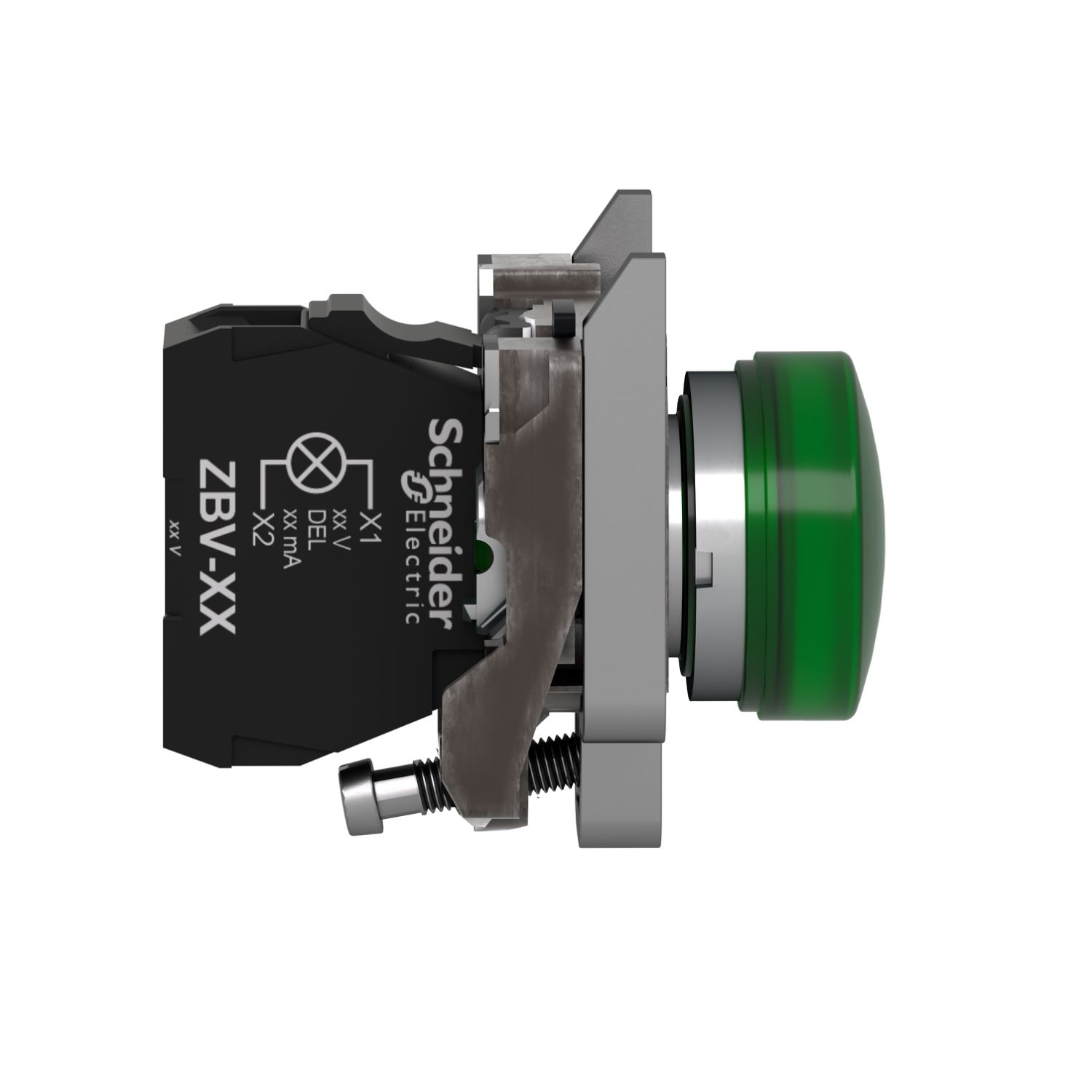 Picture of Pilot light, Harmony XB4,metal, green, 22mm, universal LED, plain lens, 110...120V AC