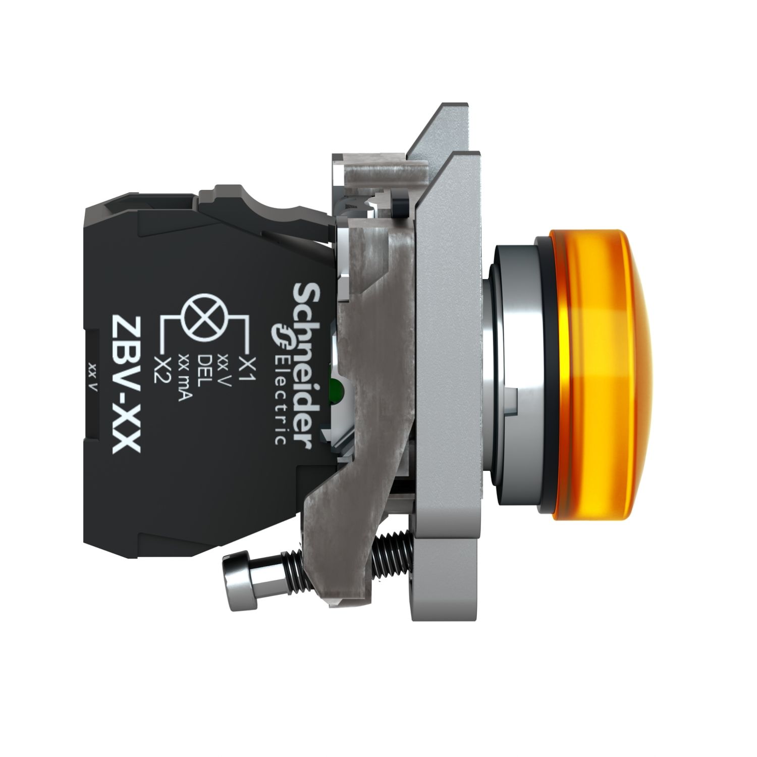 Picture of Pilot light, Harmony XB4,metal, orange, 22mm, universal LED, plain lens, 110...120V AC