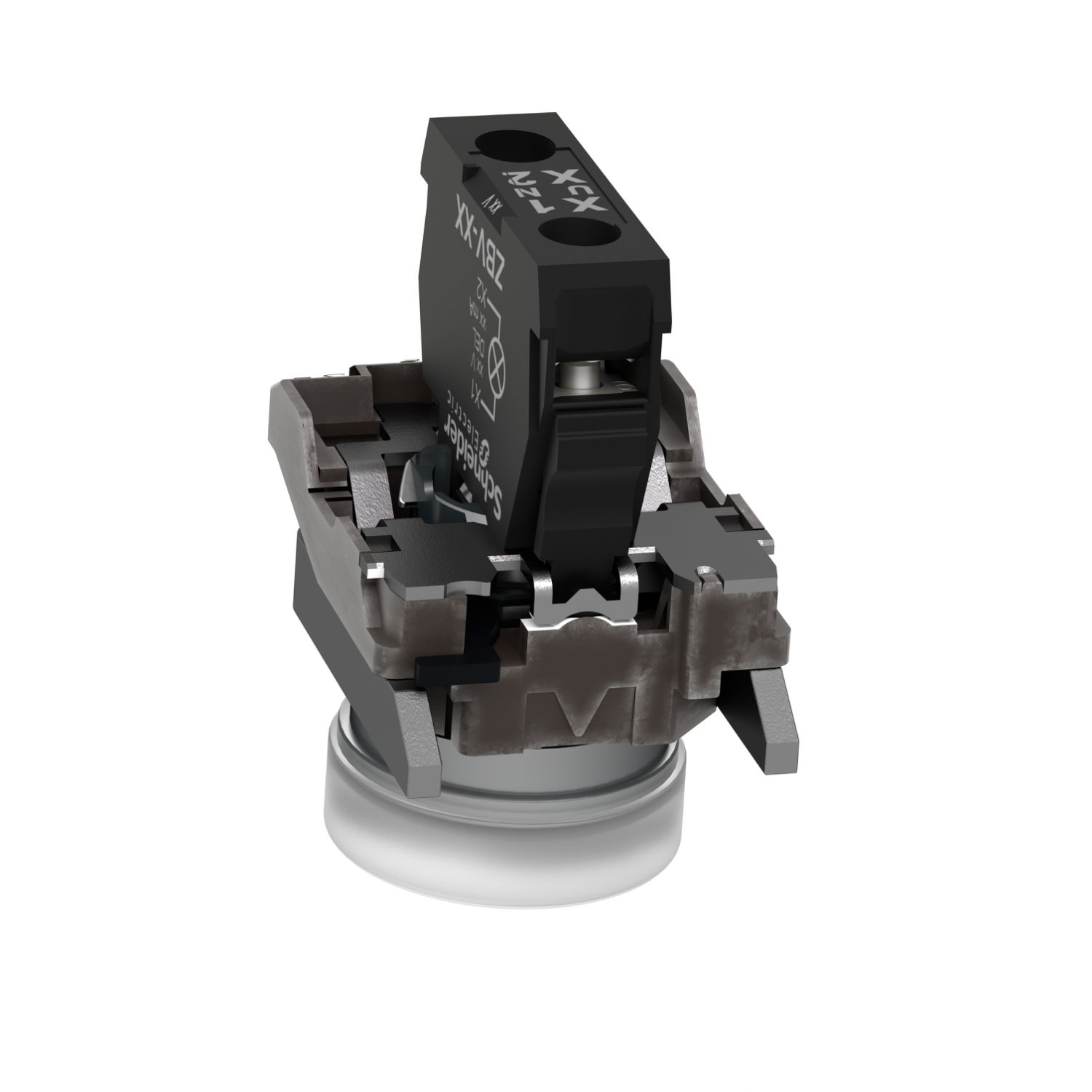 Picture of Pilot light, Harmony XB4, grey plastic, white, 22mm, universal LED, plain lens, 230...240V AC