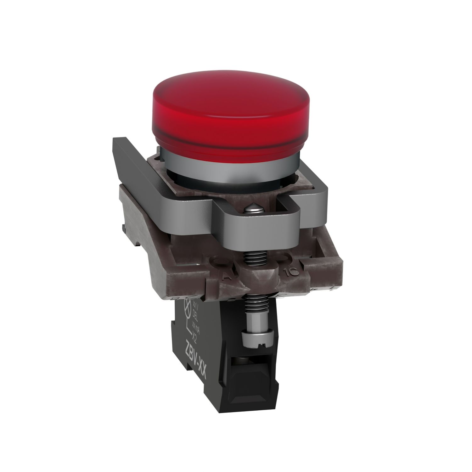 Picture of Pilot light, Harmony XB4, grey plastic, red, 22mm, universal LED, plain lens, 230...240V AC
