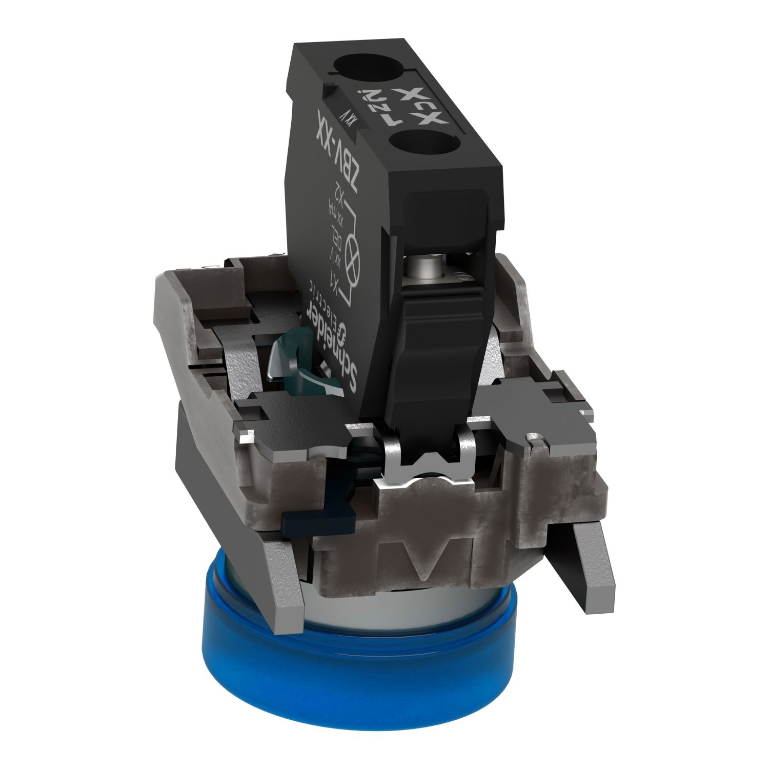 Picture of Pilot light, Harmony XB4, grey plastic, blue, 22mm, universal LED, plain lens, 230...240V AC
