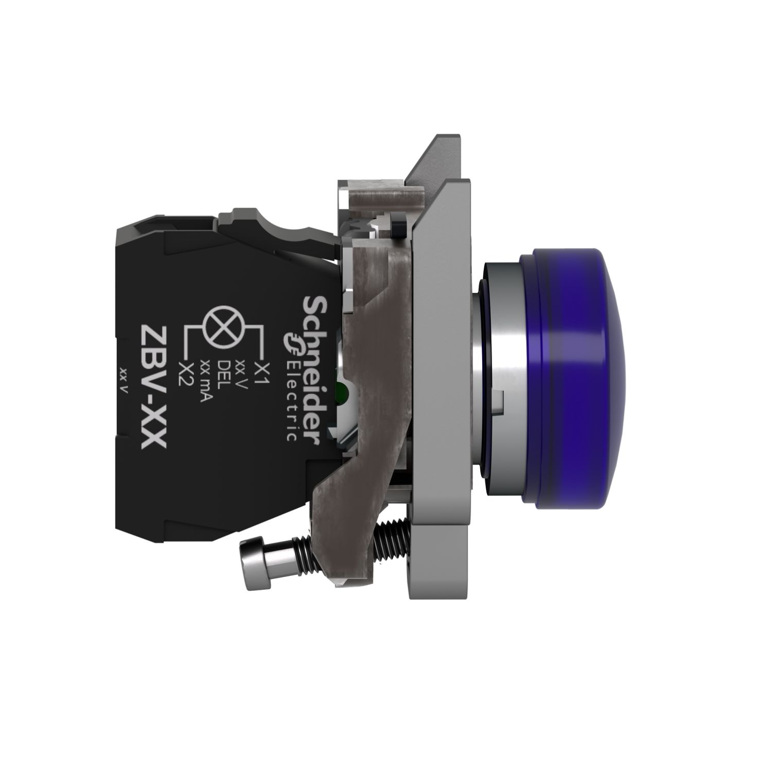 Picture of Pilot light, Harmony XB4, grey plastic, blue, 22mm, universal LED, plain lens, 230...240V AC