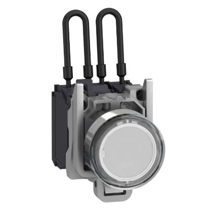 Picture of Push-to-test pilot light, Harmony XB4, metal, white, universal LED, screw clamp terminals, 110...120V