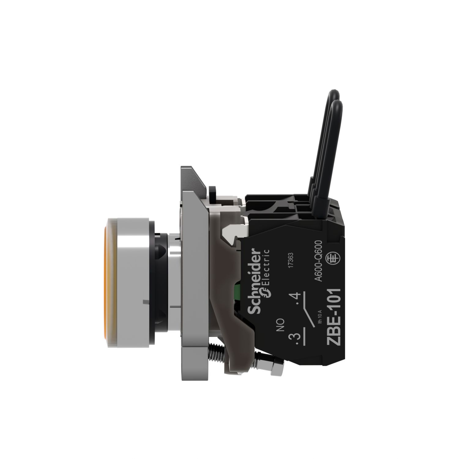 Picture of Push-to-test pilot light, Harmony XB4, metal, orange, universal LED, screw clamp terminals, 24V