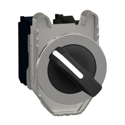 Picture of Selector switch flush mounted, Harmony XB4, metal, black, 30mm, 2 positions, stay put, 1NO+1NC