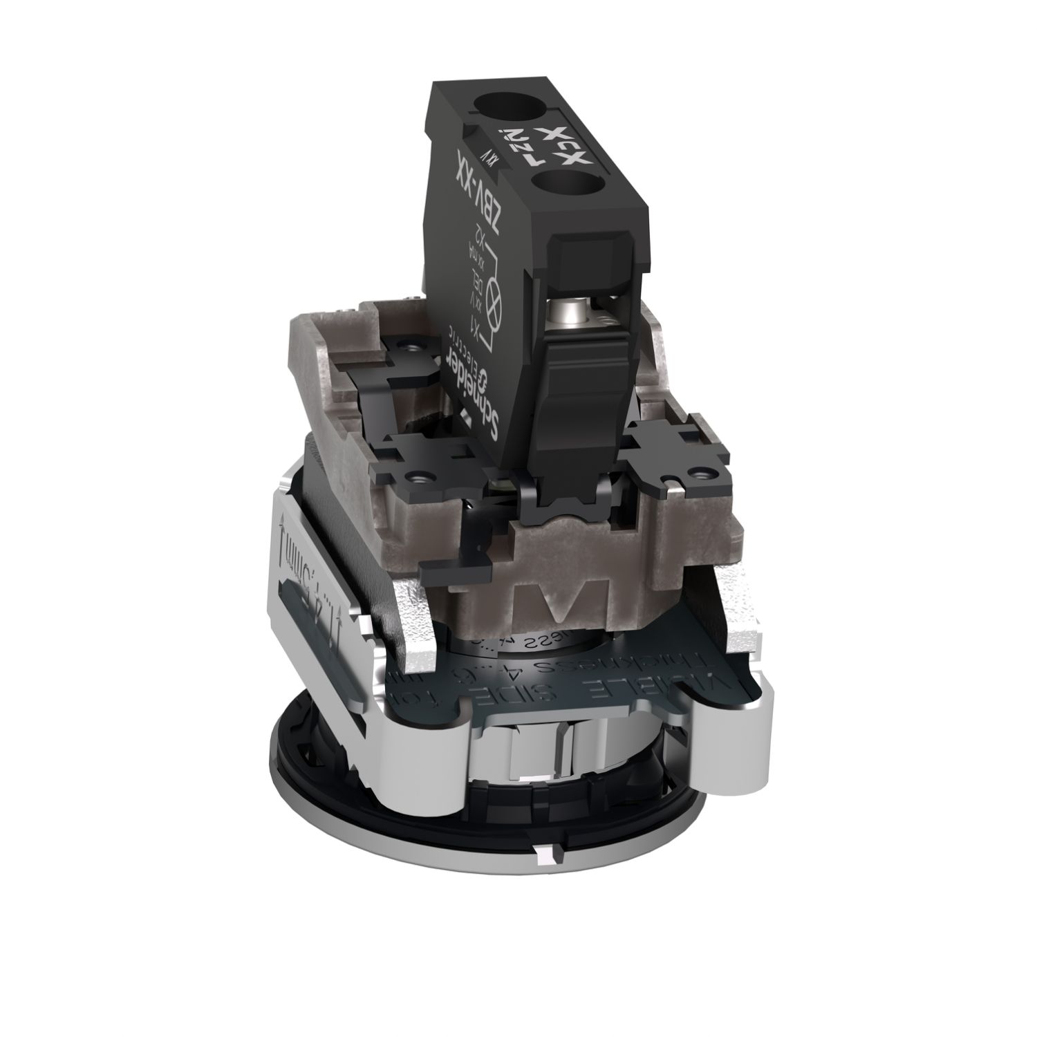 Picture of Pilot light, Harmony XB4,metal, white flush mounted, 30mm, universal LED, plain lens, 24V AC DC