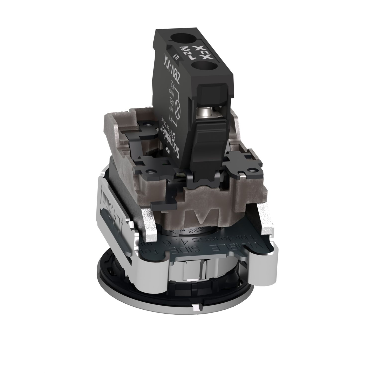 Picture of Pilot light, Harmony XB4,metal, red flush mounted, 30mm, universal LED, plain lens, 230...240V AC