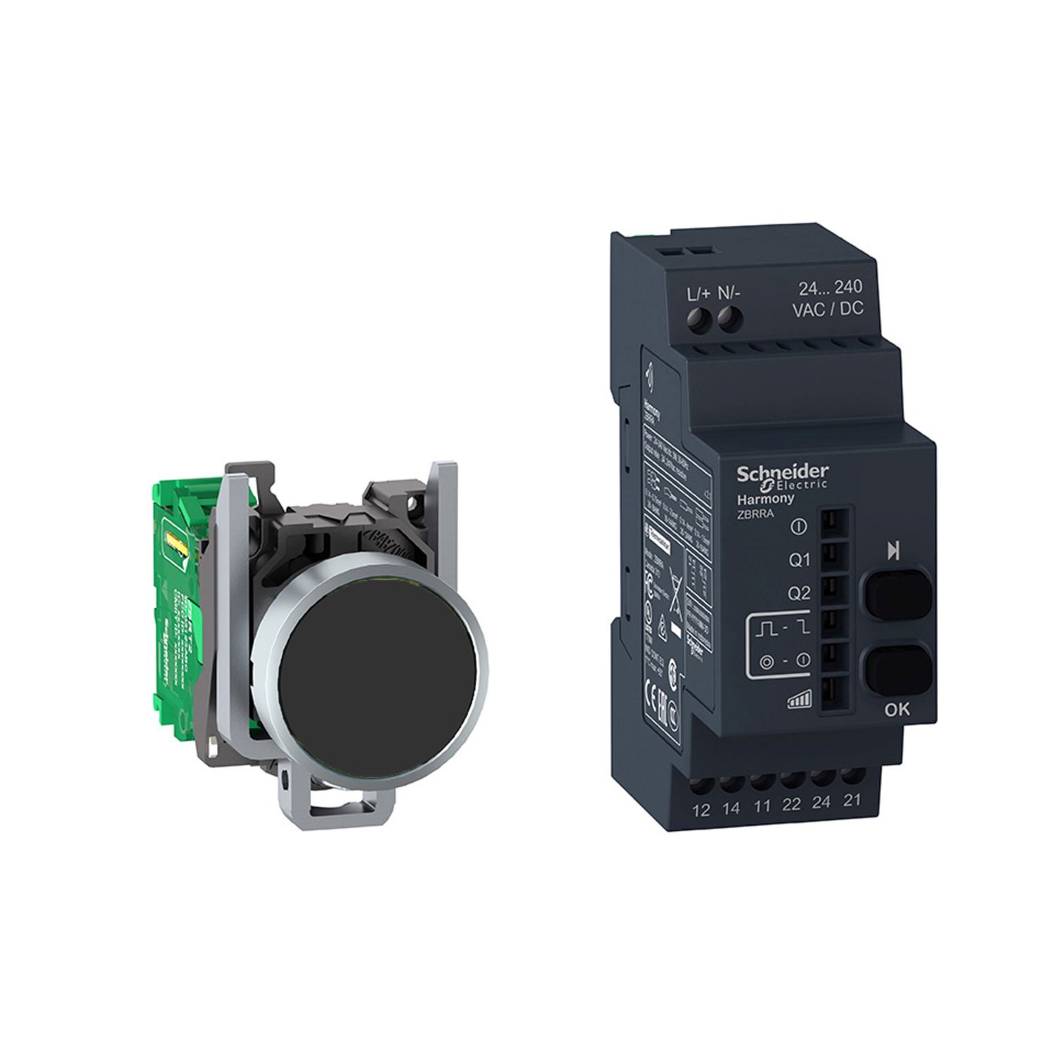 Picture of Wireless push button and configurable receiver with 10 colored caps, Harmony XB5R, metal, Ø22, 24...240 V AC/DC