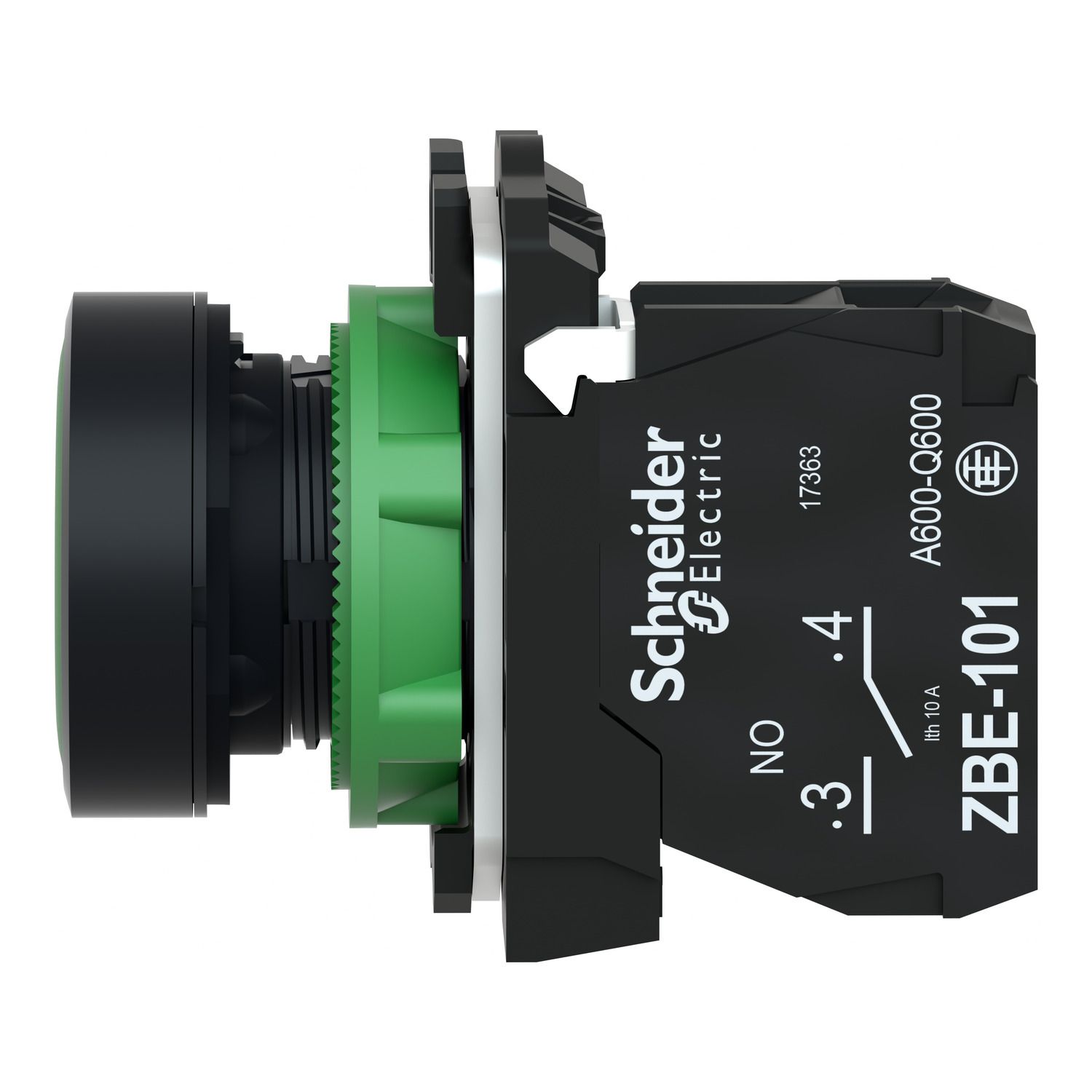 Picture of Push button, Harmony XB5, plastic, flush, green, 22mm, spring return, unmarked, 1NO