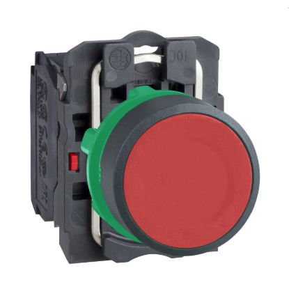 Picture of Push button, Harmony XB5, plastic, flush, red, 22mm, spring return, unmarked, 1NC