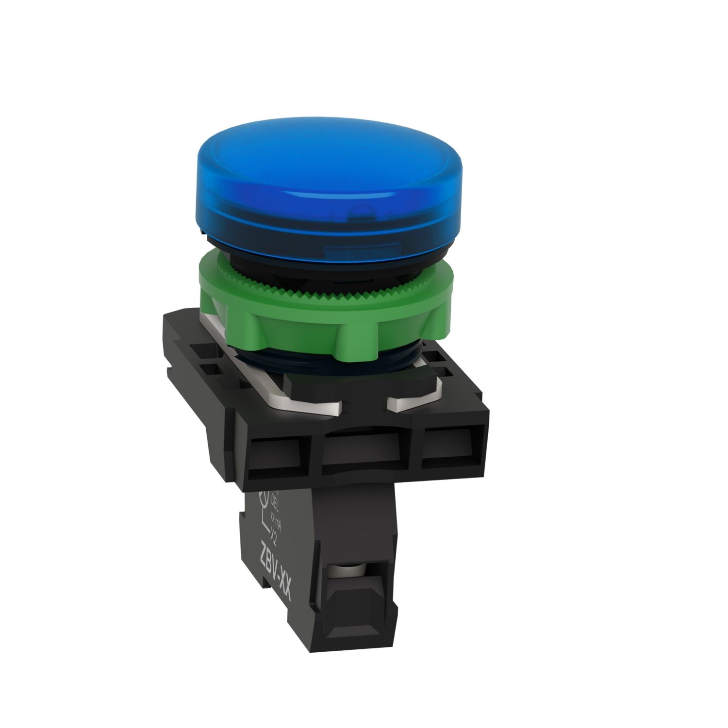 Picture of Pilot light, Harmony XB5, grey plastic, blue, 22mm, universal LED, plain lens, 24V AC DC