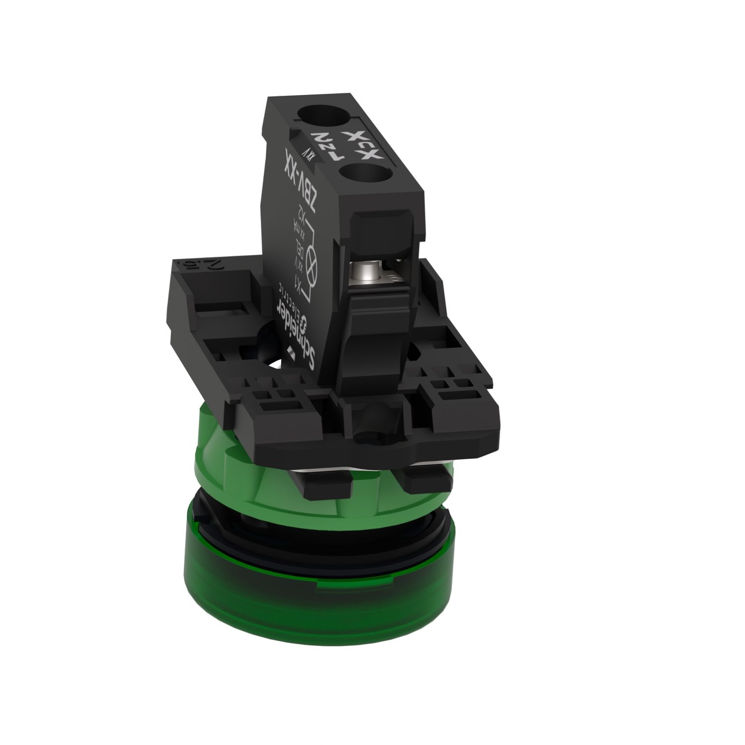 Picture of pilot light, Harmony XB5, grey plastic, green, 22mm, universal LED, plain lens, 110...120V AC