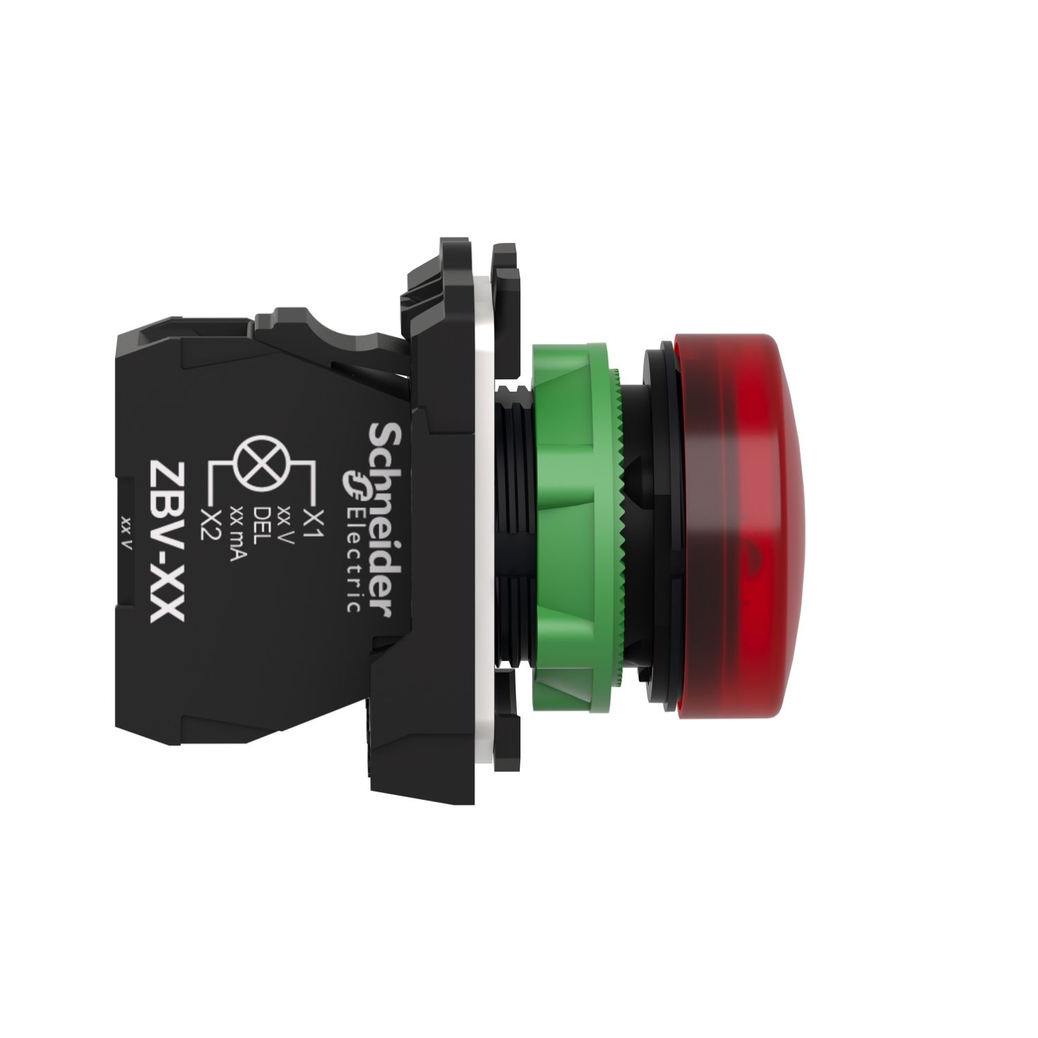 Picture of pilot light, Harmony XB5, grey plastic, red, 22mm, universal LED, plain lens, 110...120V AC
