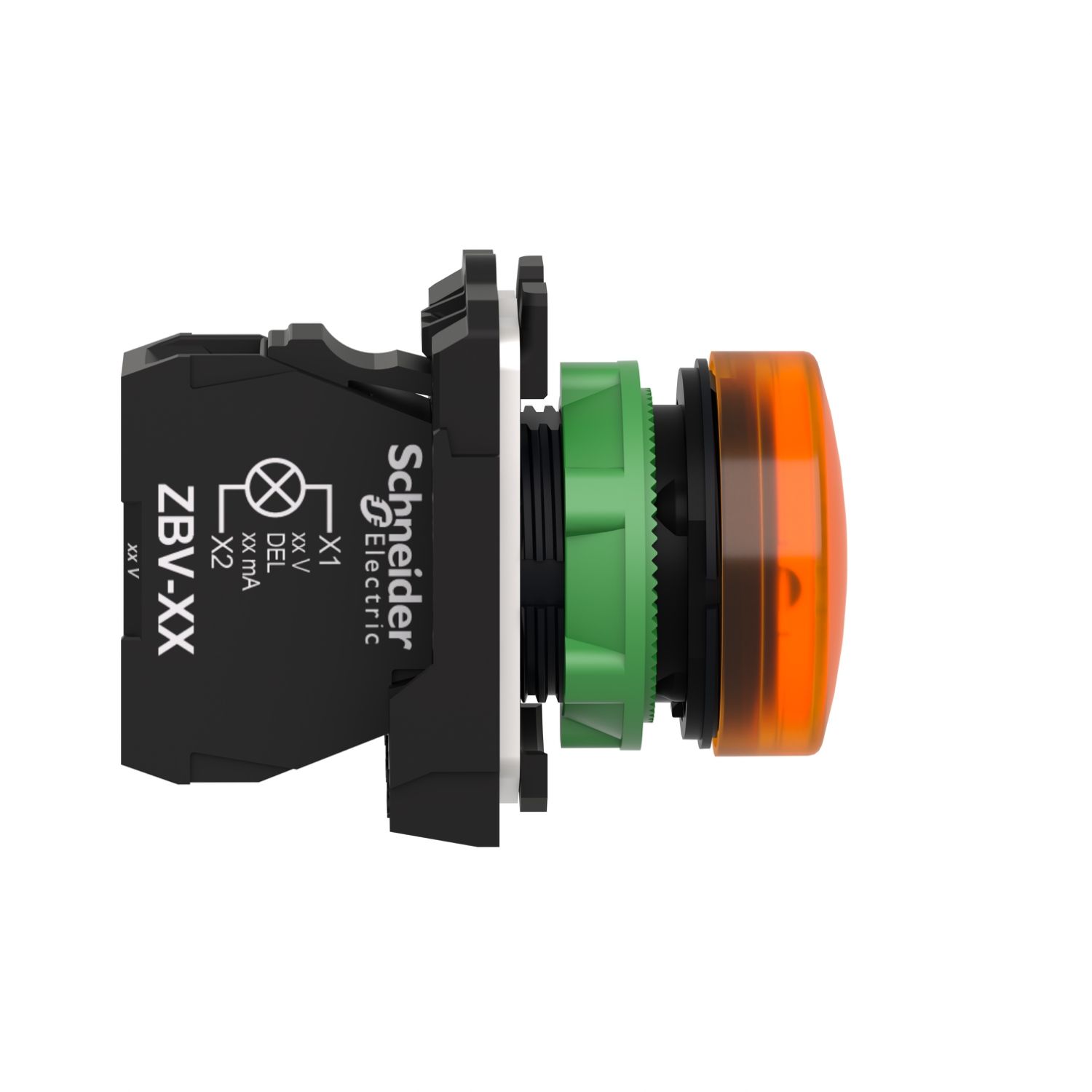 Picture of pilot light, Harmony XB5, grey plastic, orange, 22mm, universal LED, plain lens, 110...120V AC
