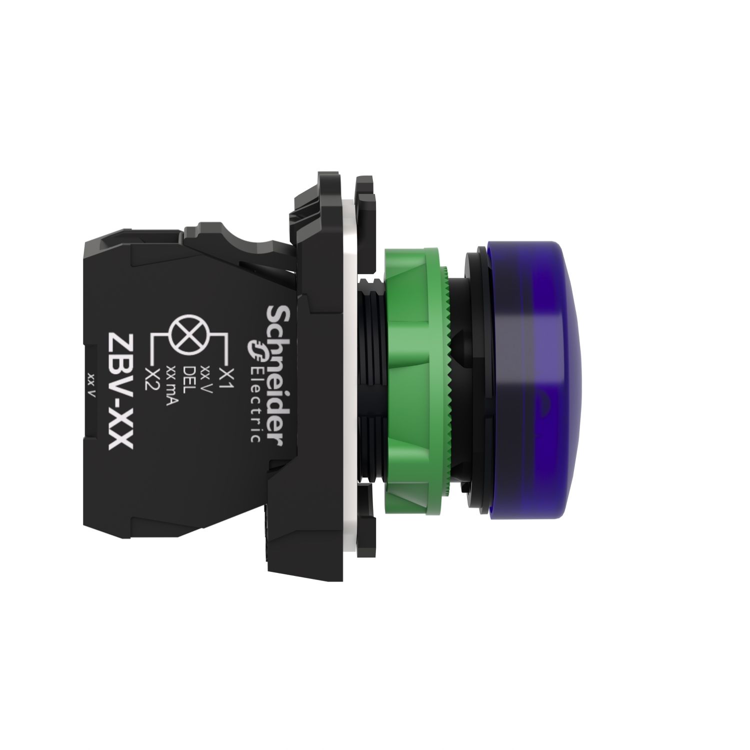 Picture of Pilot light, Harmony XB5, grey plastic, blue, 22mm, universal LED, plain lens, 230...240V AC