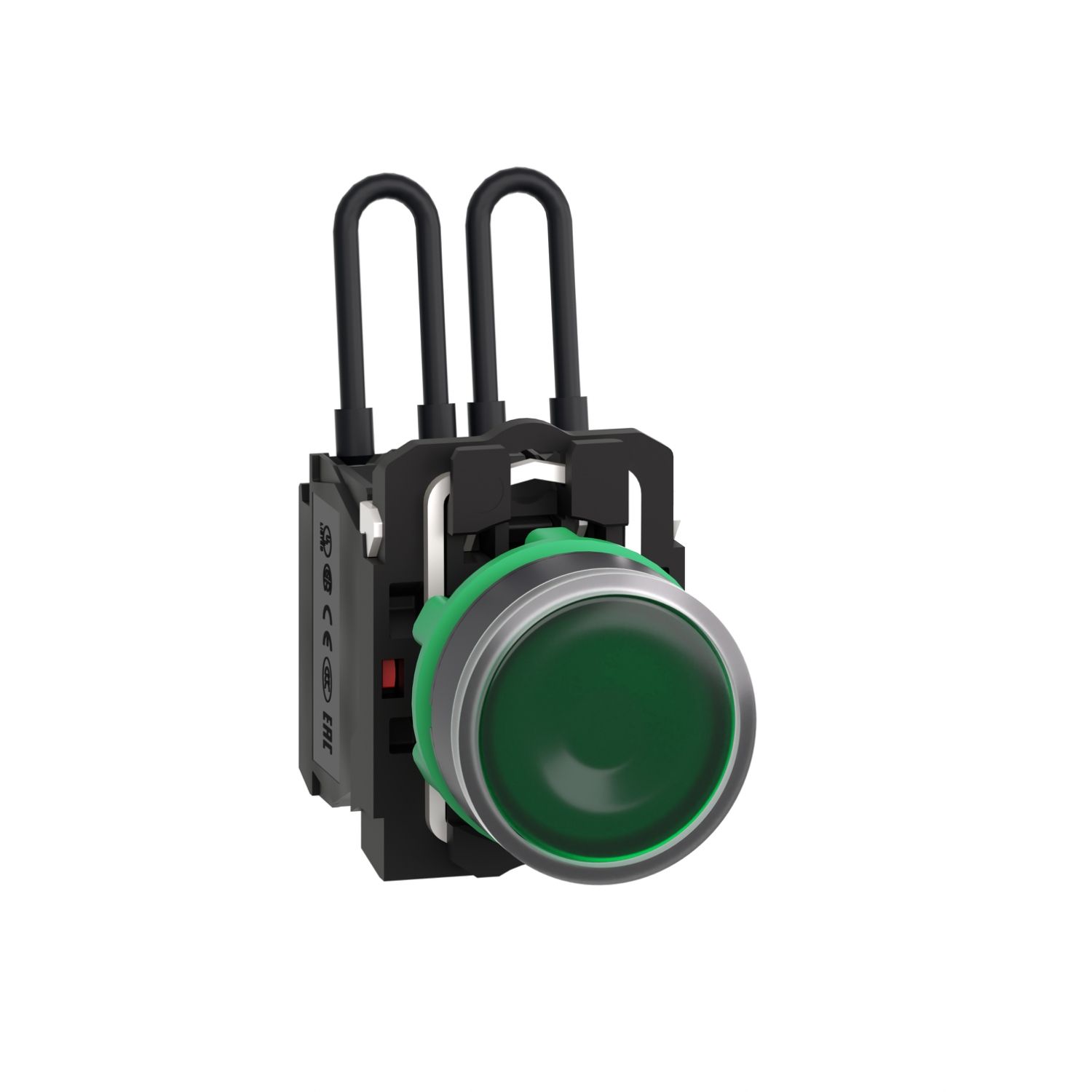 Picture of Push-to-test pilot light, Harmony XB5, plastic, green, universal LED, screw clamp terminals, 24V