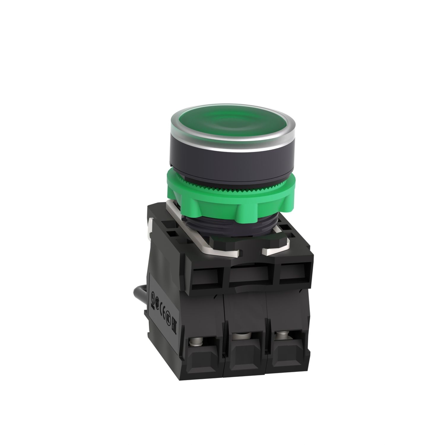 Picture of Push-to-test pilot light, Harmony XB5, plastic, green, universal LED, screw clamp terminals, 24V
