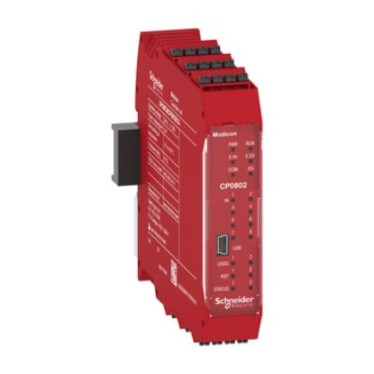 Picture of safety controller, Modicon MCM, combined with backplane expansion connector, spring