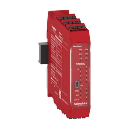 Picture of safety controller, Modicon MCM, combined with backplane expansion connector, spring