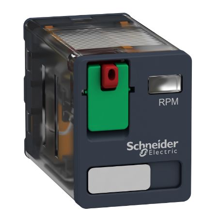 Picture of plug-in relay, Harmony electromechanical relays, 15A, 2CO, lockable test button, 120V AC