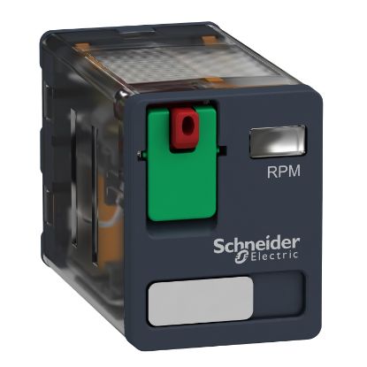 Picture of plug-in relay, Harmony electromechanical relays,  15A, 2CO, lockable test button, 230V AC